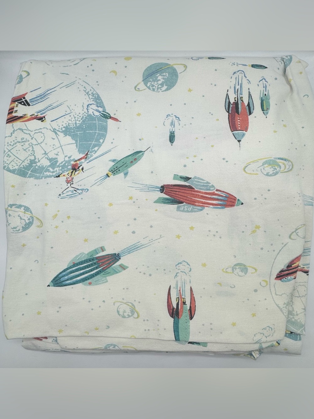 Garnet Hill Flannel Duvet Cover in Retro Outer Space Print
